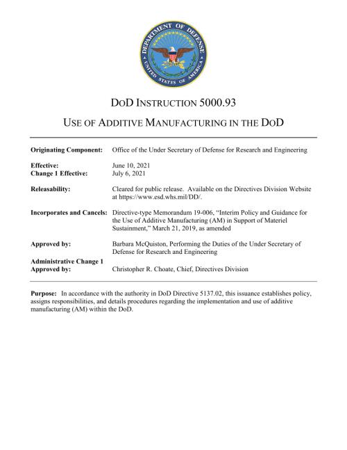 DoDI 5000.93 在国防部中使用增材制造.pdf