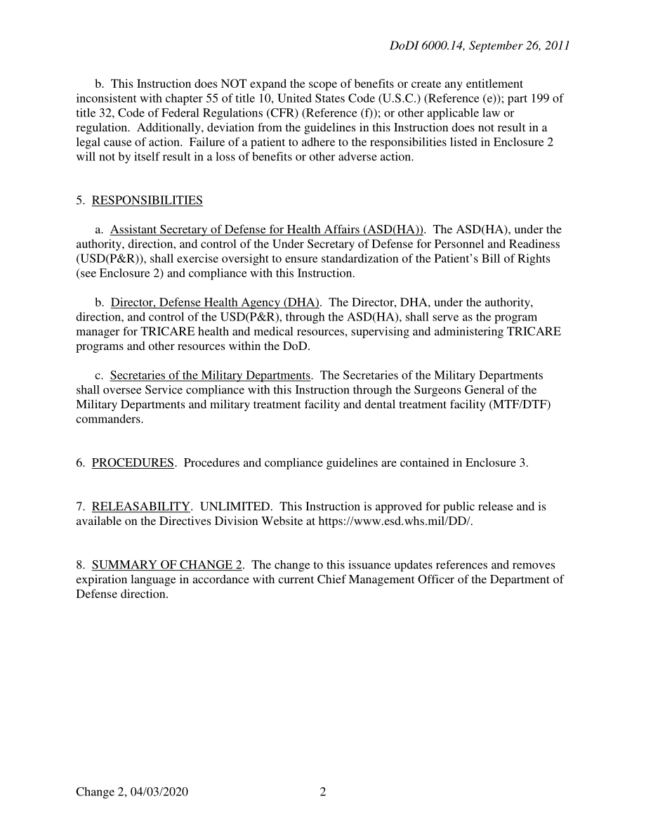 DoDI 6000.14 军事卫生系统（MHS）中的国防部患者权利和责任法案.pdf_第2页