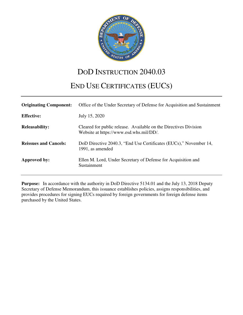 DoDI 2040.03 最终使用证书（EUC）.pdf_第1页