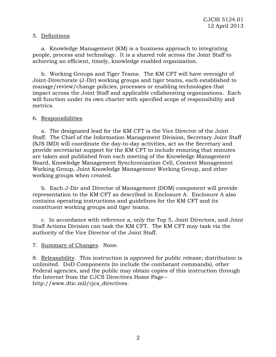 CJCSI 5124.01  知识管理跨职能小组章程.pdf_第2页