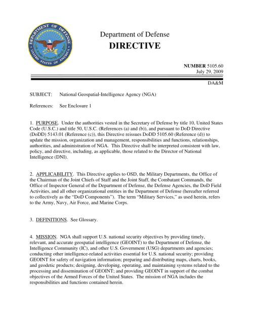 DoDD 5105.60 国家Geospatial-IntelligenceNGA.pdf