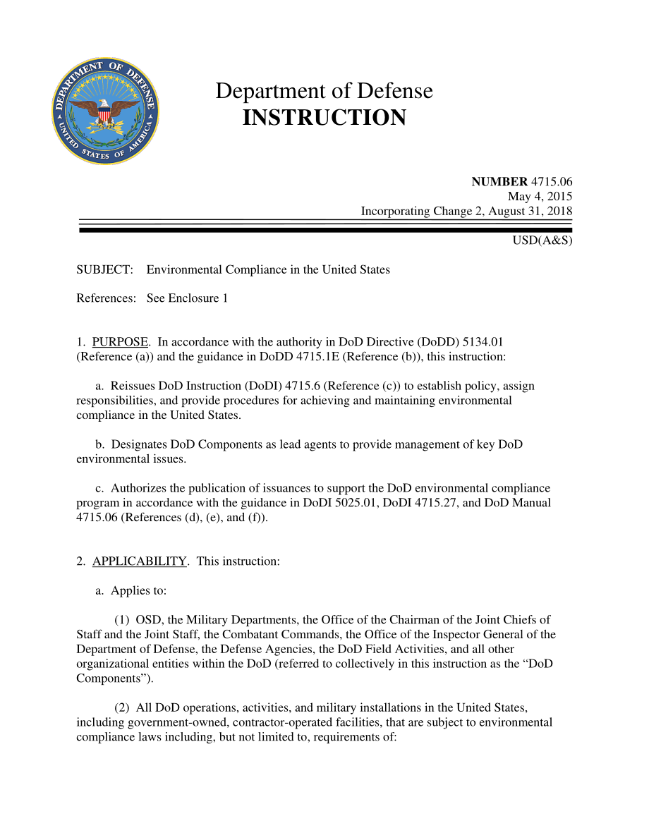 DoDI 4715.06 美国的环境合规.pdf_第1页