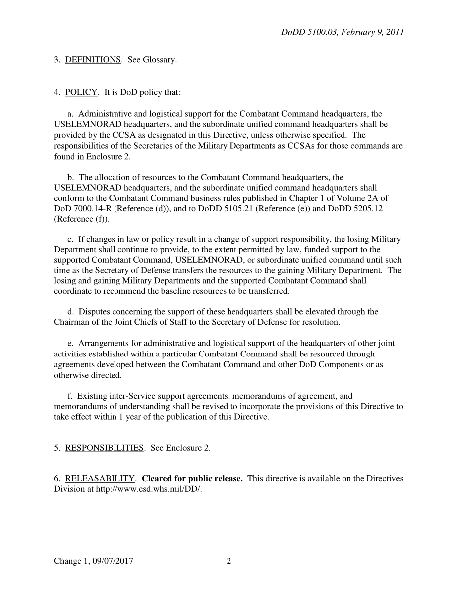 DoDD 5100.03 战斗人员和下属统一指挥部总部的支持.pdf_第2页