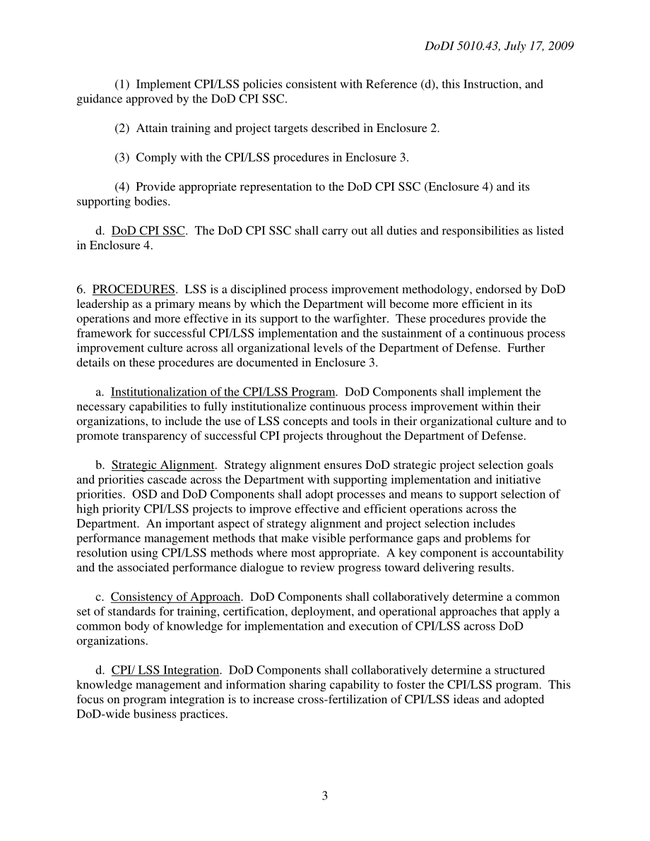 DoDI 5010.43 国防部范围内持续流程改进精益六西格玛（CPILSS）计划的实施和管理.pdf_第3页