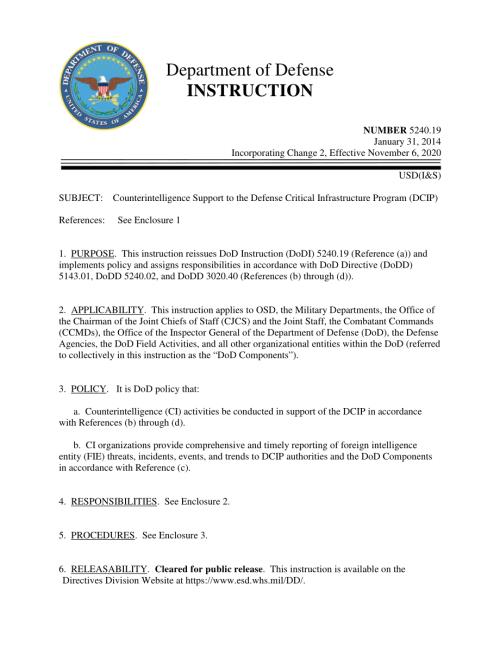 DoDI 5240.19 对国防关键基础设施计划（DCIP）的反情报支持.pdf