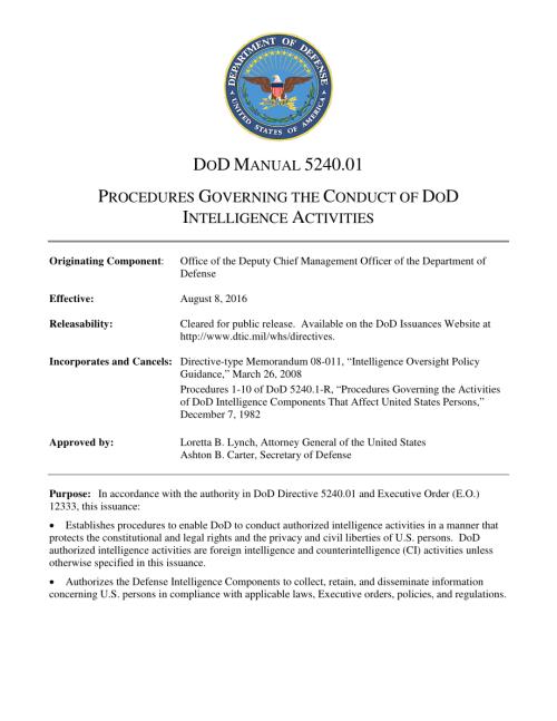 DoDM 5240.01 管理国防部情报活动的程序.pdf