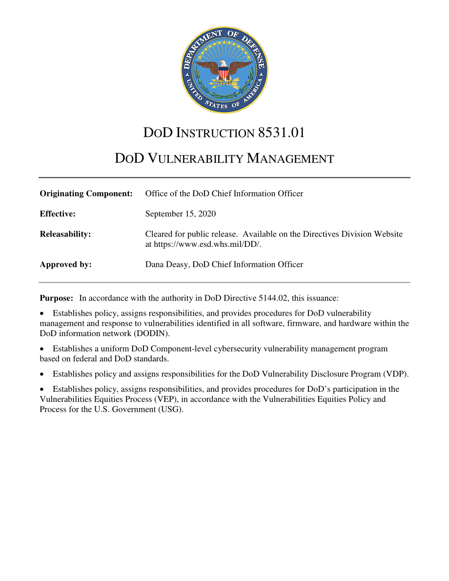 DoDI 8531.01 国防部漏洞管理.pdf_第1页