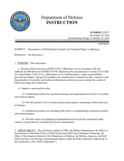 DoDI 5230.27 在会议上介绍与国防部相关的科学和技术论文.pdf