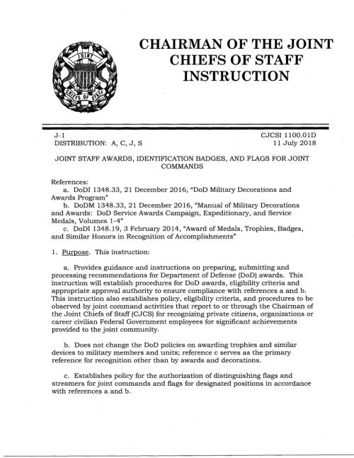 CJCSI 1100.01D 联合参谋部奖状、身份徽章和联合司令部旗帜.pdf