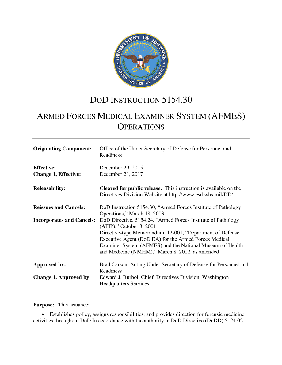 DoDI 5154.30 武装部队法医系统（AFMES）行动.pdf_第1页