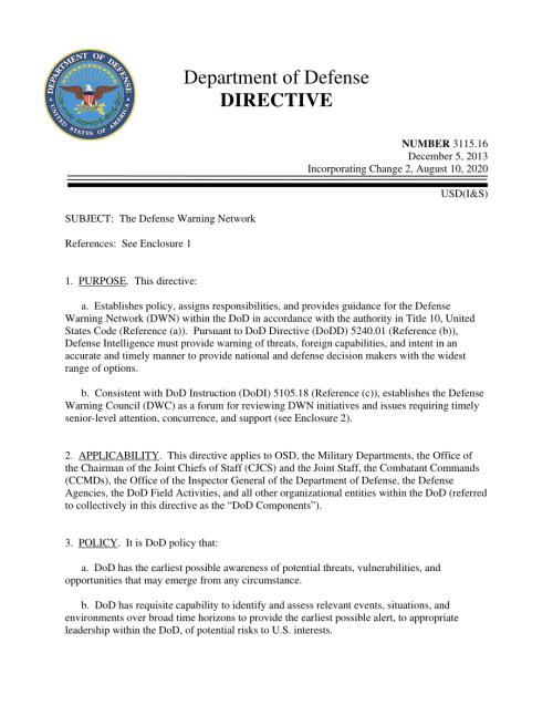 DoDD 3115.16 国防预警网络.pdf