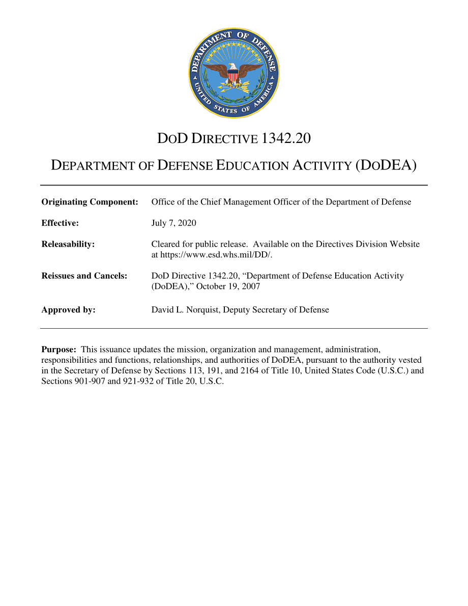 DoDD 1342.20 国防部教育活动（DoDEA）.pdf_第1页
