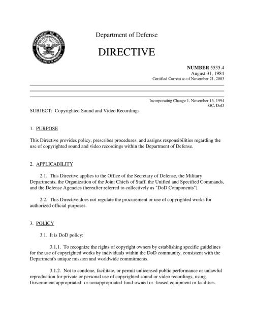 DoDD 5535.4 版权所有的声音和视频录制.pdf