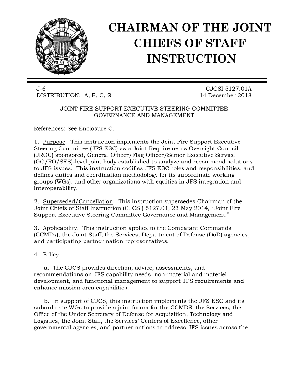 CJCSI 5127.01A 联合消防支援执行指导委员会治理和管理.pdf_第1页