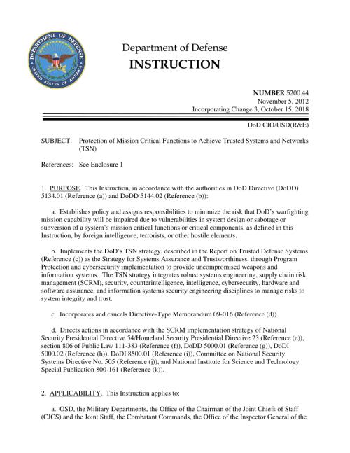 DoDI 5200.44 保护关键任务功能以实现可信系统和网络（TSN）.pdf