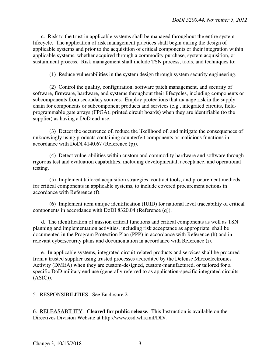 DoDI 5200.44 保护关键任务功能以实现可信系统和网络（TSN）.pdf_第3页