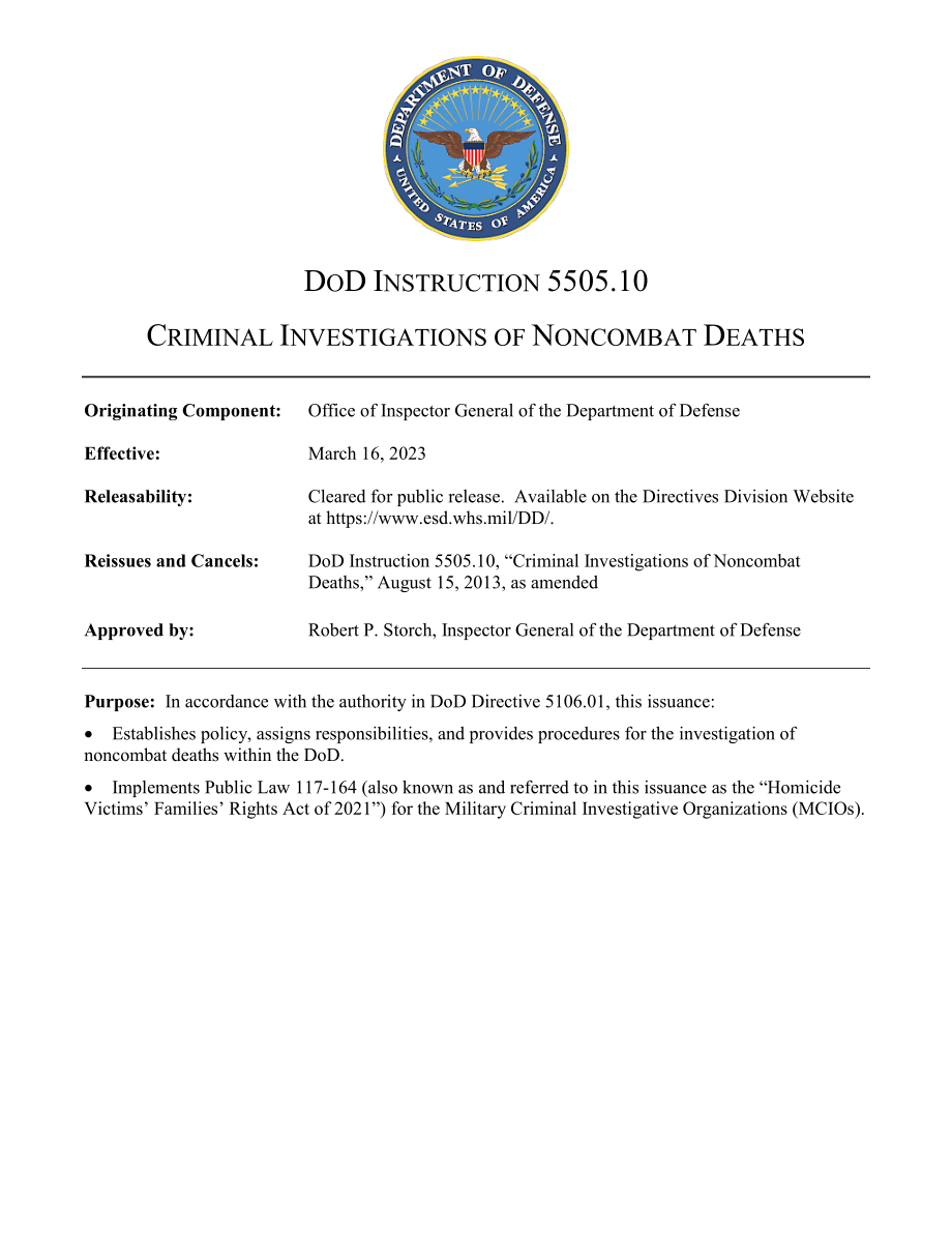 DoDI 5505.10 非战斗死亡的刑事调查.pdf_第1页