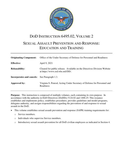 DoDI 6495.02 Volume 2 性侵犯预防和应对：教育和培训.pdf