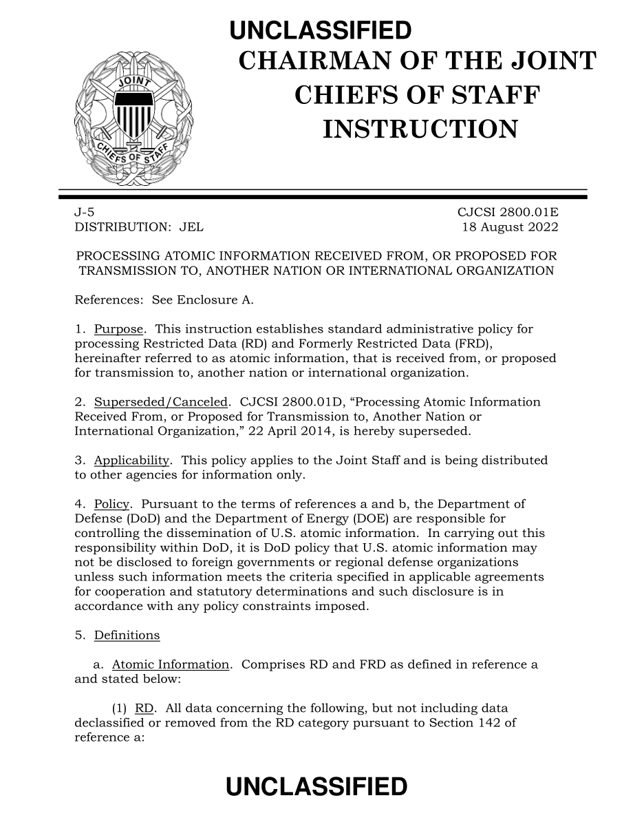 CJCSI 2800.01E 处理从另一个国家或国际组织接收或提议传输到另一个国家或国际组织的原子信息.pdf_第1页