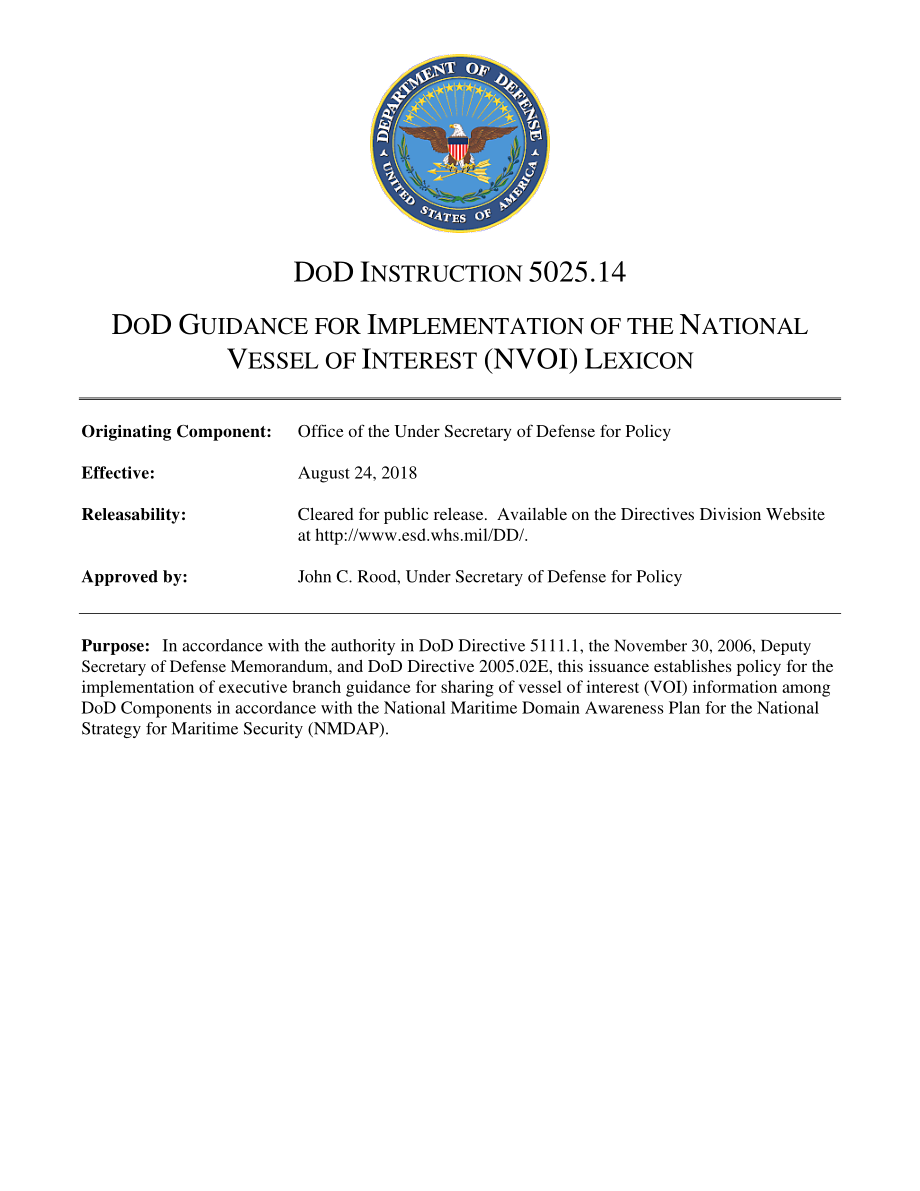 DoDI 5025.14 国防部国家感兴趣船舶（NVOI）词典实施指南.pdf_第1页