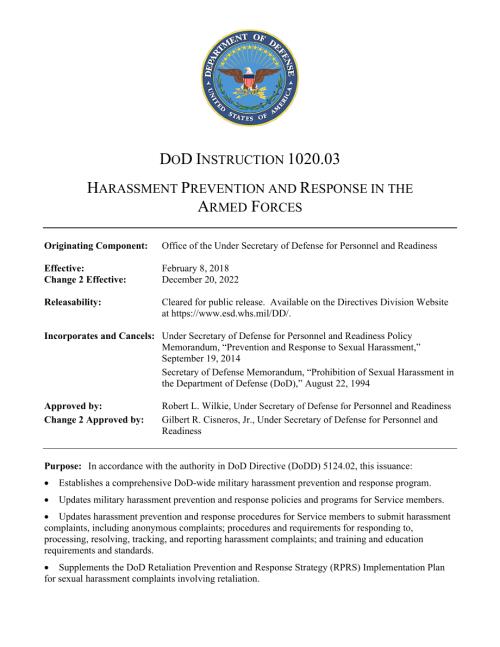 DoDI 1020.03 武装部队中的骚扰预防和应对.pdf