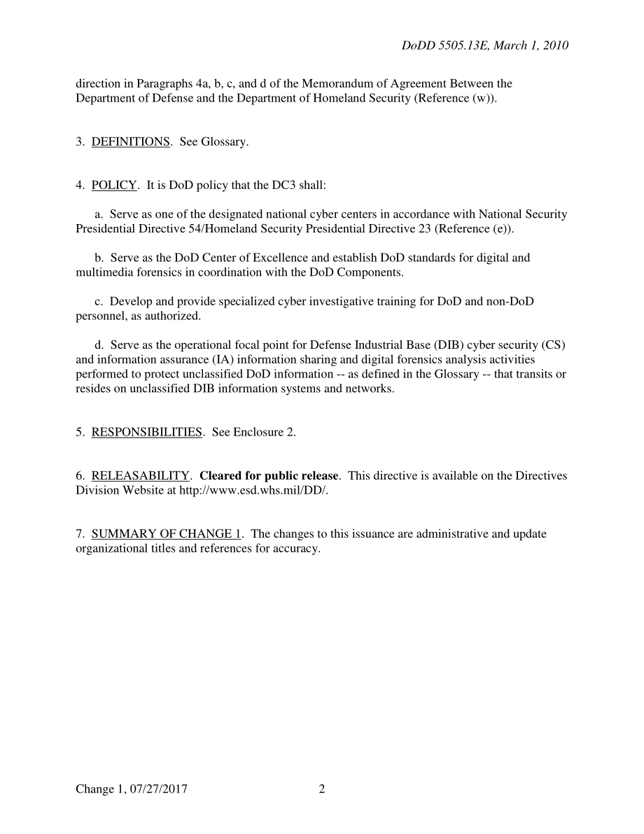 DoDD 5505.13E 国防部网络犯罪中心（DC3）的执行代理（EA）.pdf_第2页