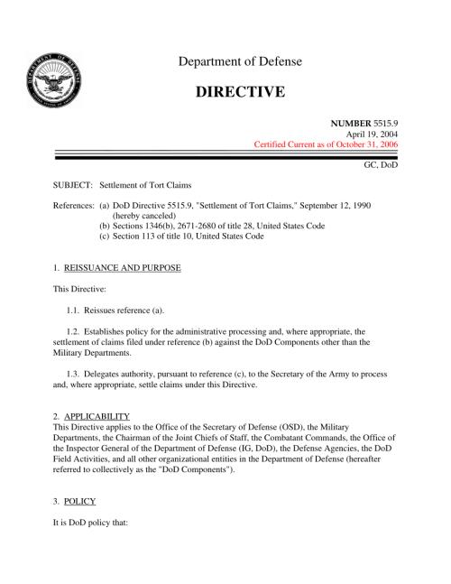 DoDD 5515.09 侵权索赔的解决.pdf