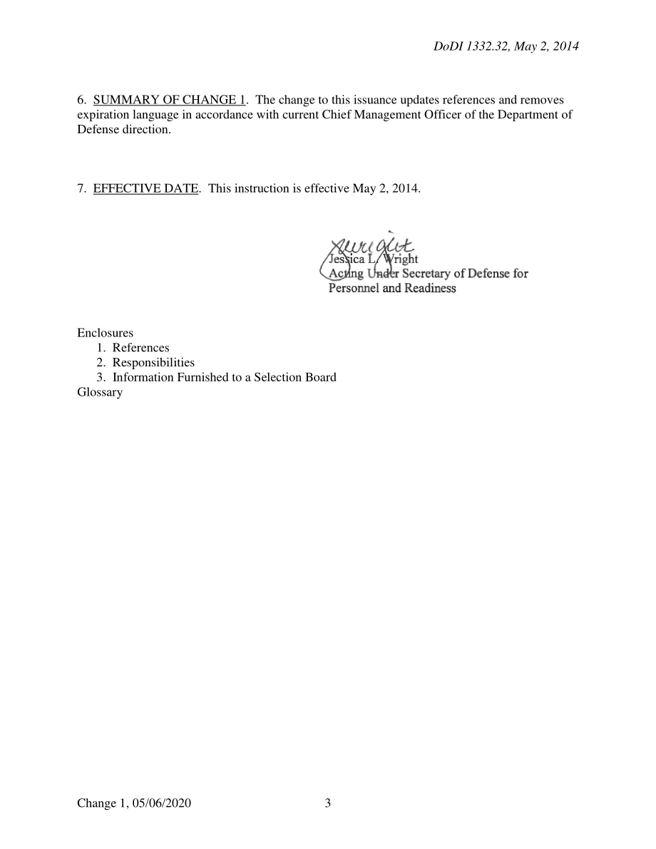 DoDI 1332.32 选择性提前退休或撤职现役名单、准尉现役名单或预备役现役名单上的军官.pdf_第3页