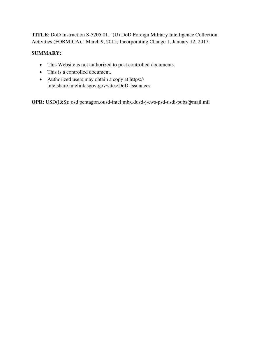 DoDI S-5205.01 （u）国防部外国军事情报收集活动.pdf_第1页