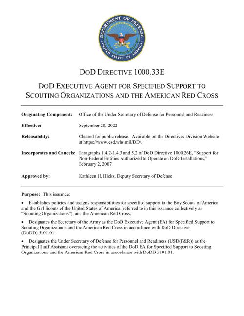 DoDD 1000.33E 美国国防部执行代理为童子军组织和美国红十字会提供特定支持.pdf