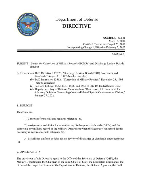 DoDD 1332.41 军事记录更正委员会（BCMR）和出院审查委员会（DRB）.pdf