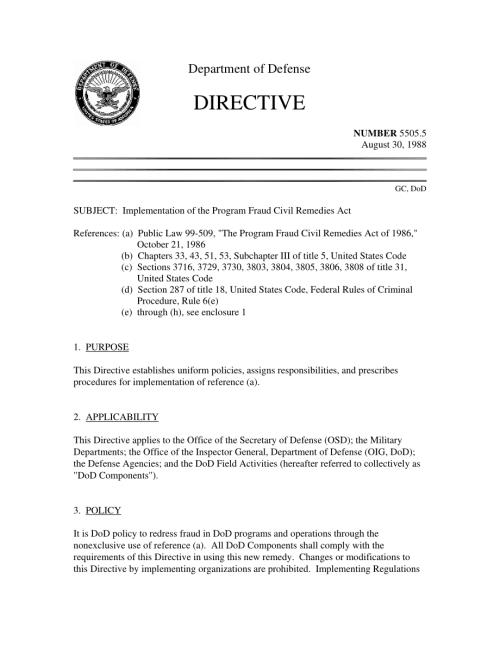 DoDD 5505.05 《程序欺诈民事补救法》的实施.pdf