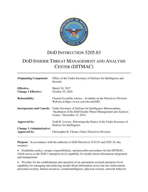 DoDI 5205.83 国防部内部威胁管理和分析中心（DITMAC）.pdf