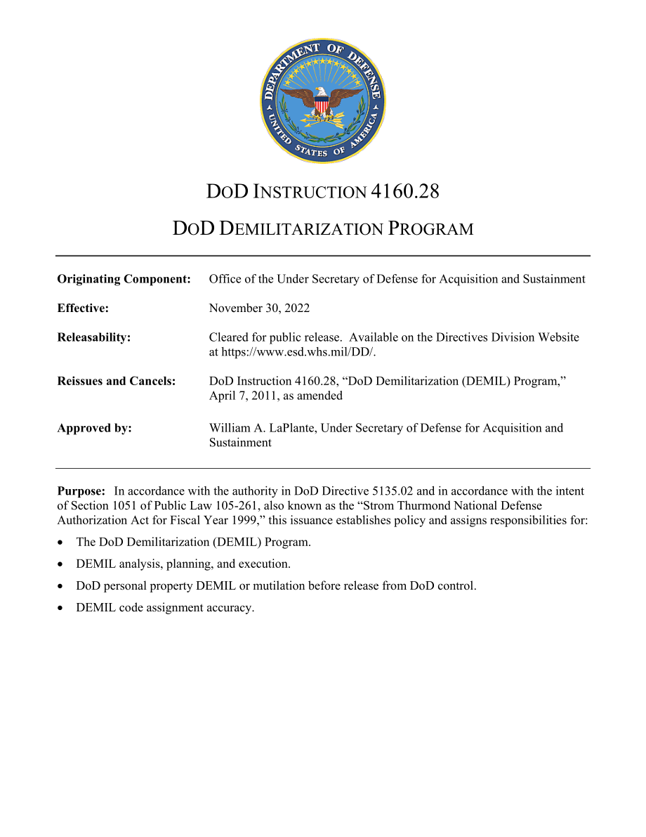 DoDI 4160.28 国防部非军事化计划.pdf_第1页