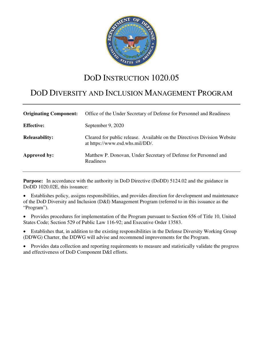 DoDI 1020.05 国防部多元化和包容性管理计划.pdf_第1页