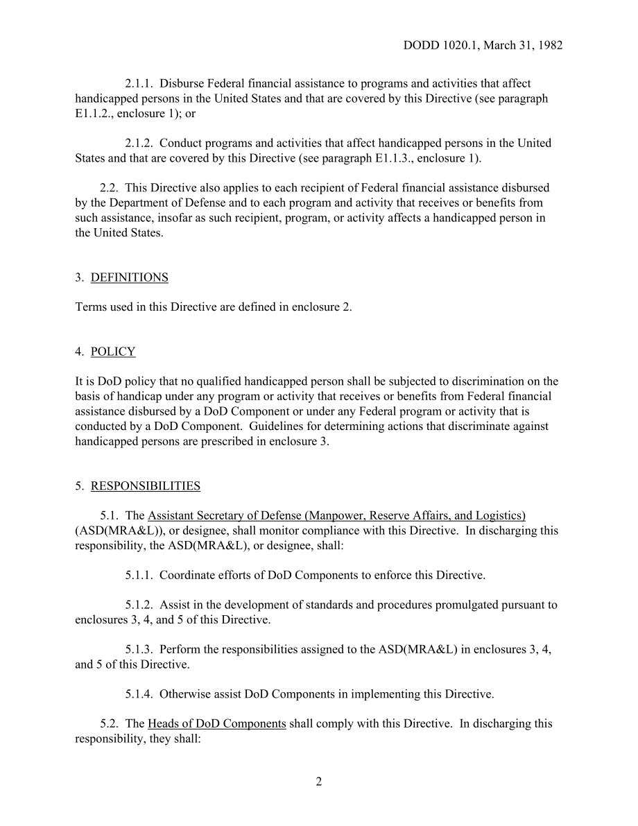 DoDD 1020.1 国防部协助或开展的计划和活动中基于残疾的非歧视.pdf_第2页