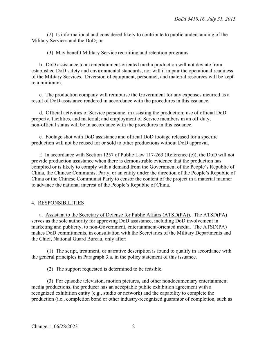 DoDI 5410.16 国防部对非政府、Entertainment-Oriented媒体制作的援助.pdf_第2页