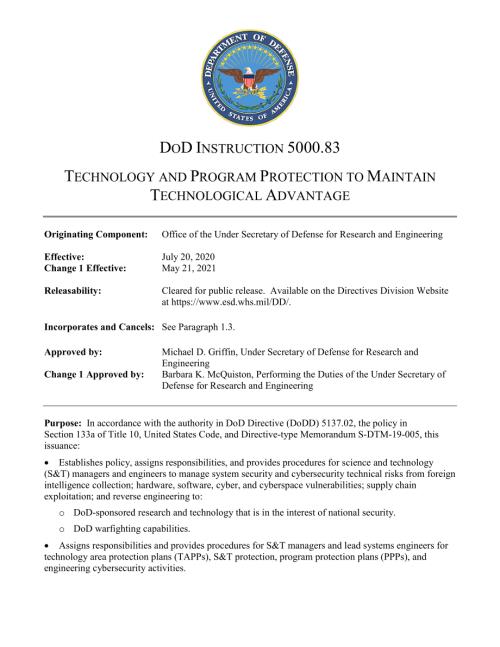DoDI 5000.83 保持技术优势的技术和项目保护.pdf