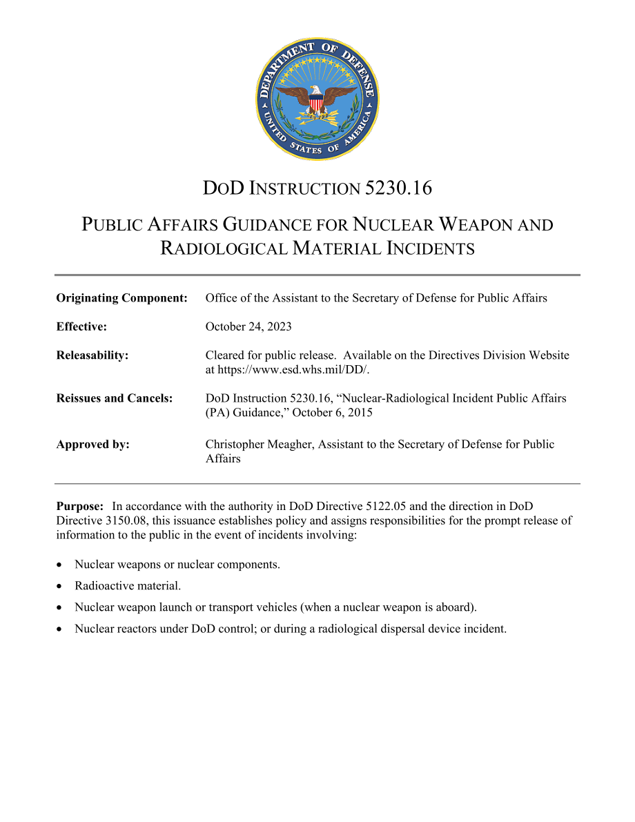 DoDI 5230.16 核武器和放射性物质事件公共事务指南.pdf_第1页