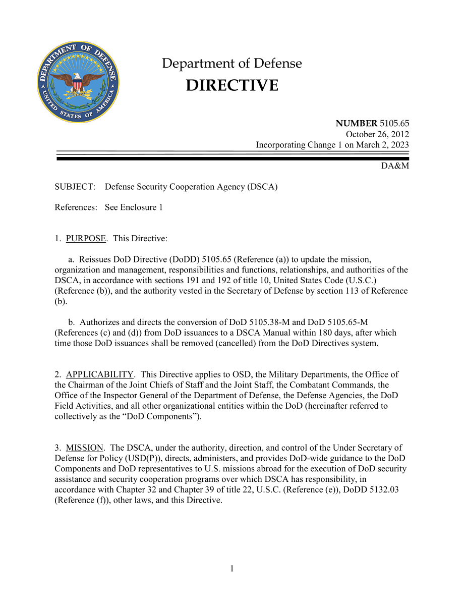 DoDD 5105.65 国防安全合作局（DSCA）.pdf_第1页