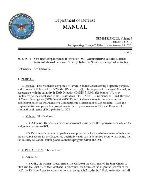 DoDM 5105.21Volume 3 敏感分隔信息（SCI）行政安全手册：人事安全、工业安全和特殊活动管理.pdf