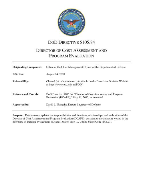 DoDD 5105.84 成本评估和项目评估总监.pdf