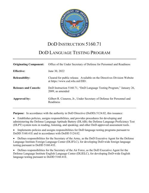DoDI 5160.71 国防部语言测试计划.pdf