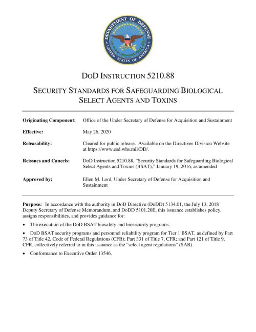 DoDI 5210.88 保护生物选择剂和毒素的安全标准.pdf