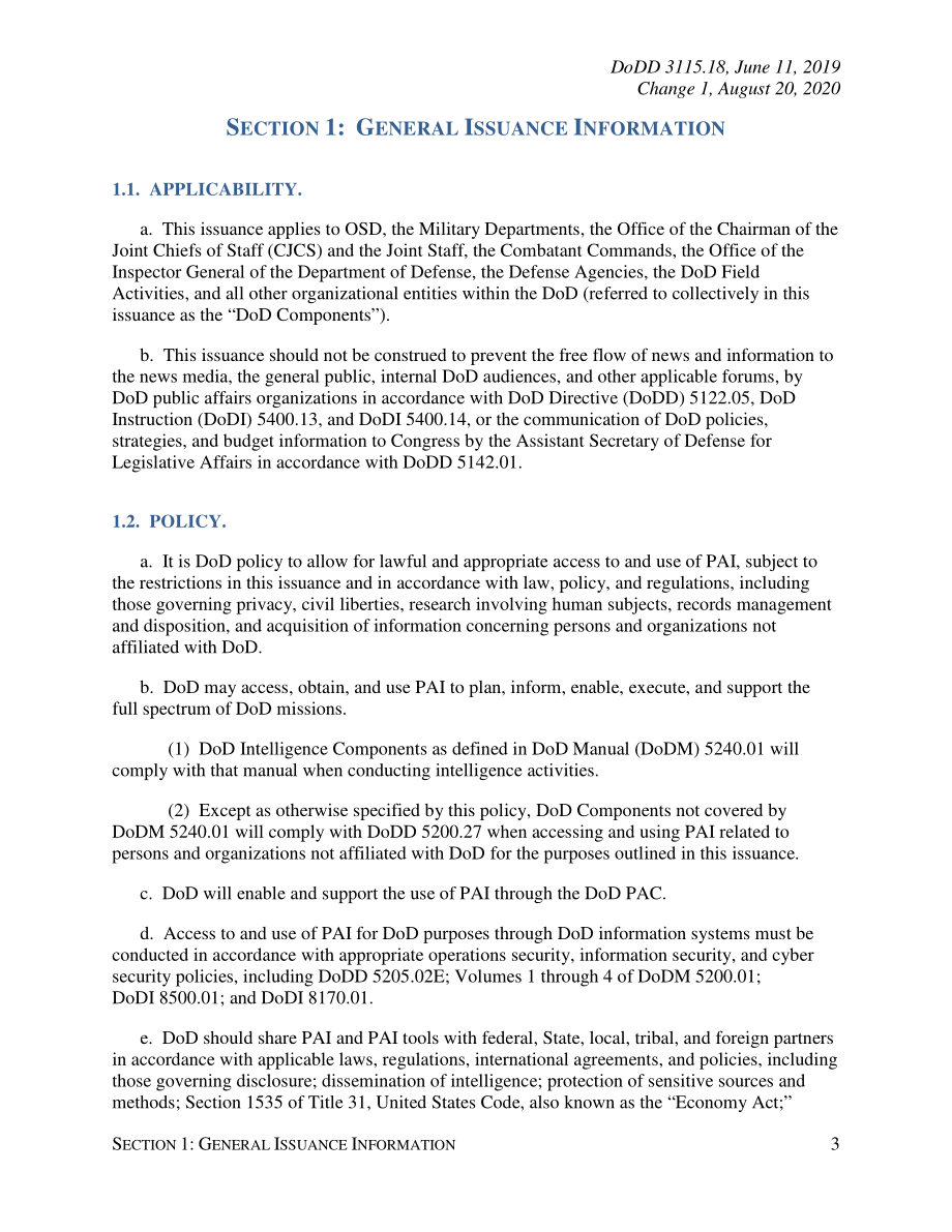 DoDD 3115.18 国防部获取和使用公开信息（PAI）.pdf_第3页