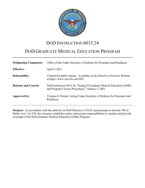 DoDI 6015.24 美国国防部研究生医学教育计划.pdf
