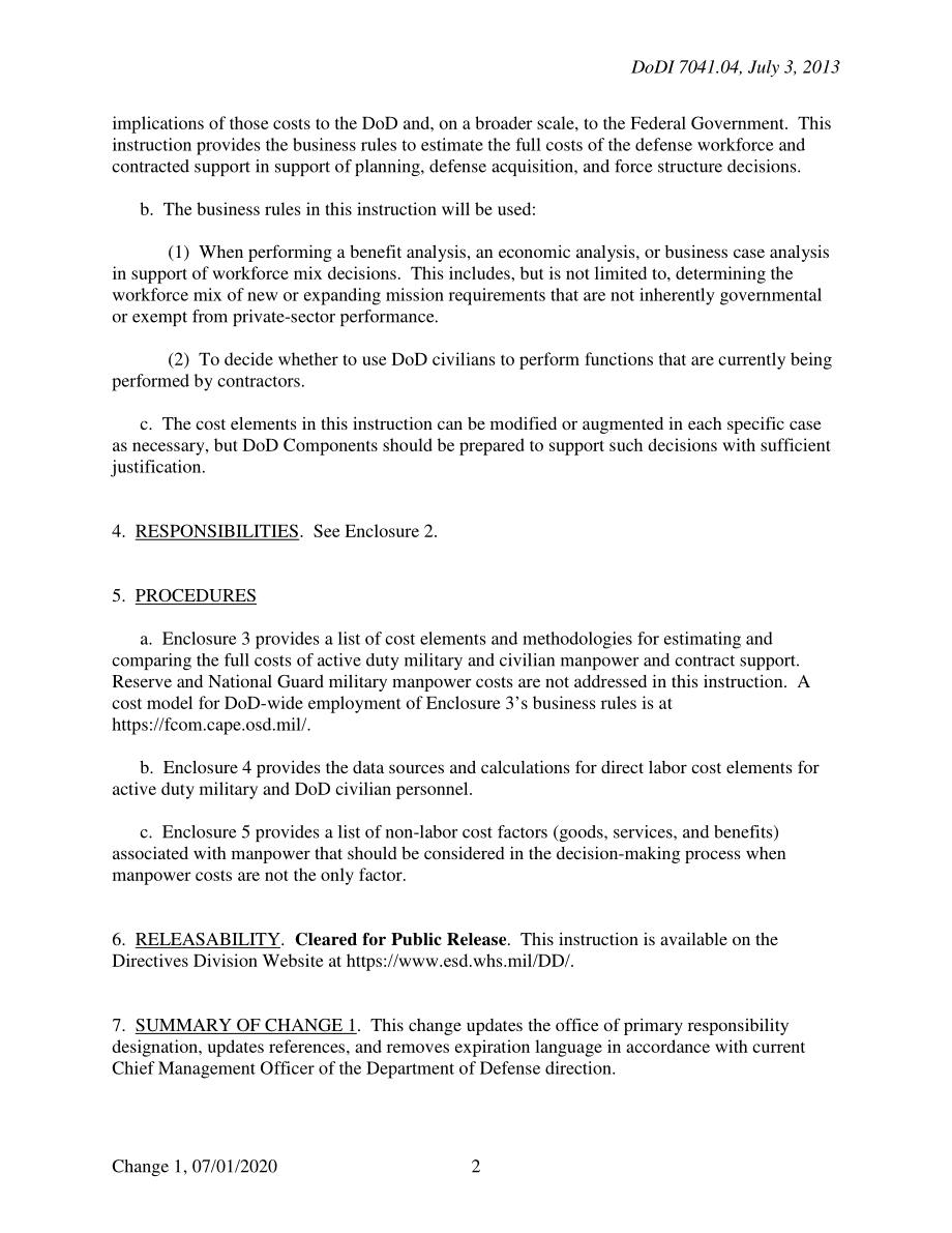 DoDI 7041.04 估算和比较文职和现役军事人力和合同支持的全部成本.pdf_第2页