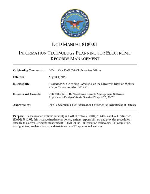 DoDM 8180.01 电子档案管理的信息技术规划.pdf