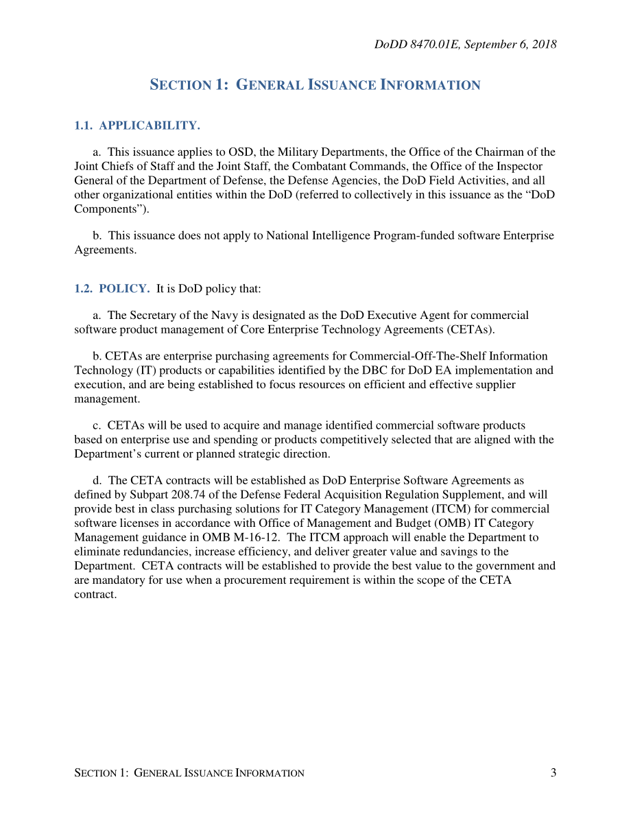 DoDD 8470.01E 国防部执行代理（DoDEA）负责核心企业技术协议（CETA）的商业软件产品管理.pdf_第3页