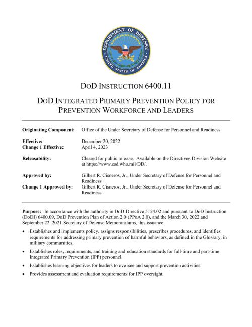 DoDI 6400.11 国防部针对预防工作人员和领导者的综合初级预防政策.pdf